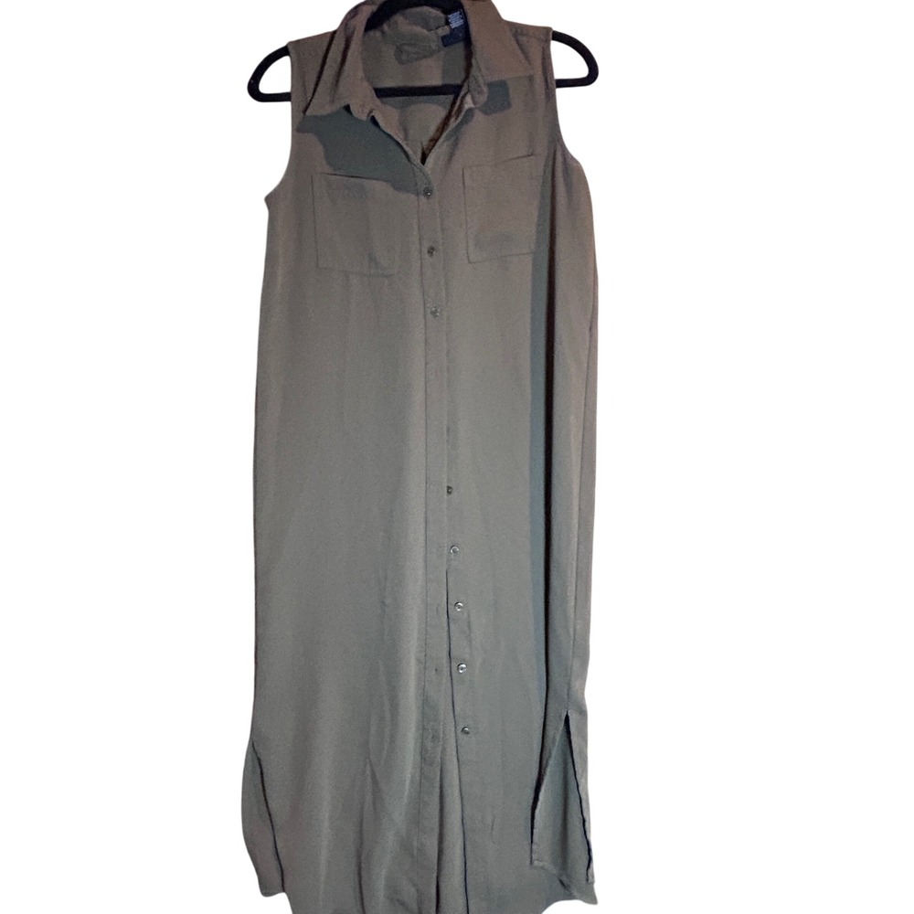 Adrienne‎ Vittadini Sleeveless Maxi Shirt Dress Olive Green Utility Size 2
